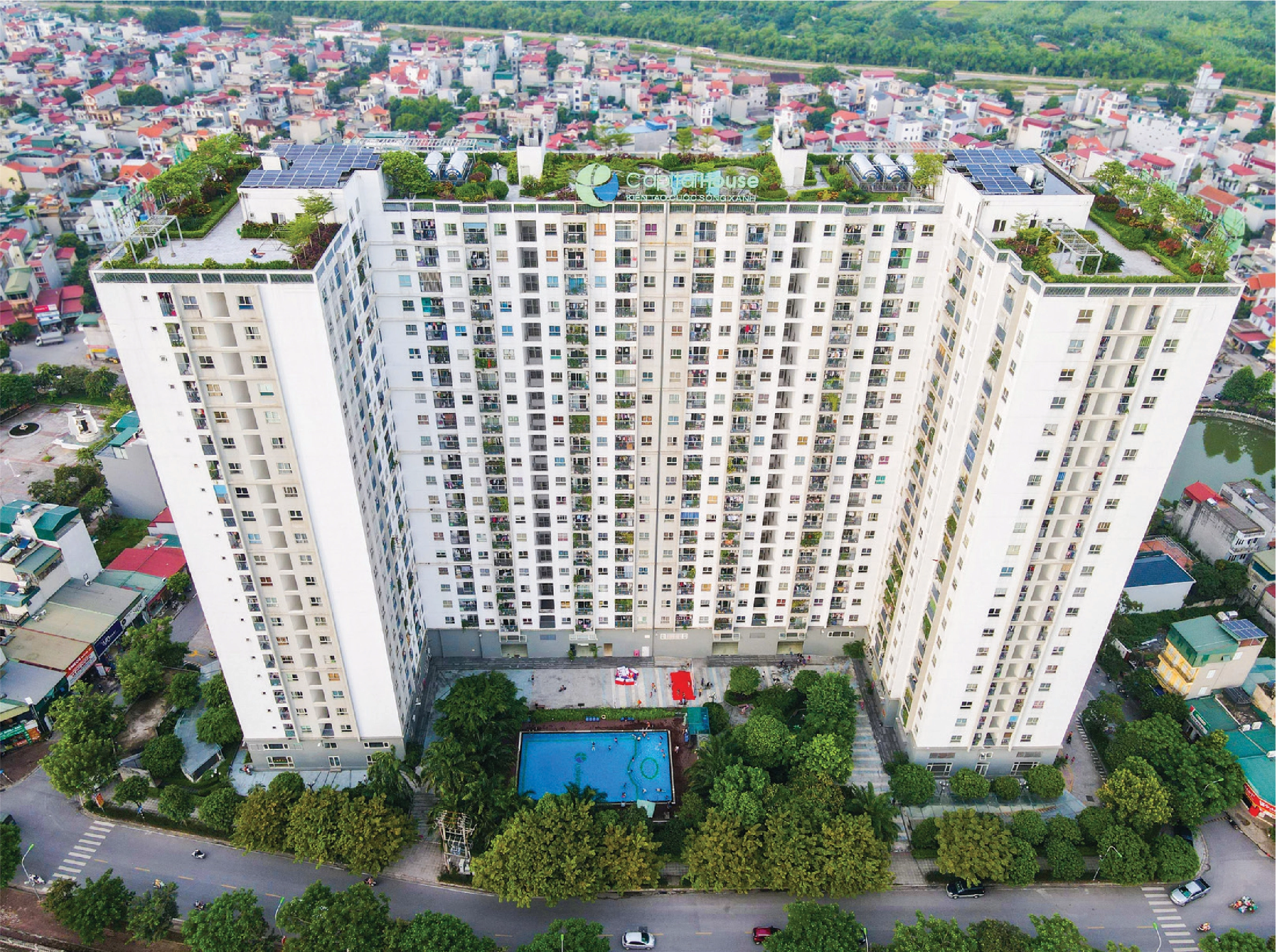 Công trình xanh với mảng cây phủ mặt đứng